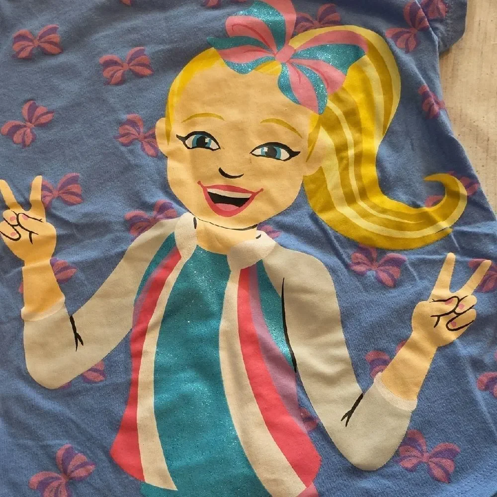 JoJo Siwa Blue Tee with Bow and Peace Sign Graphic